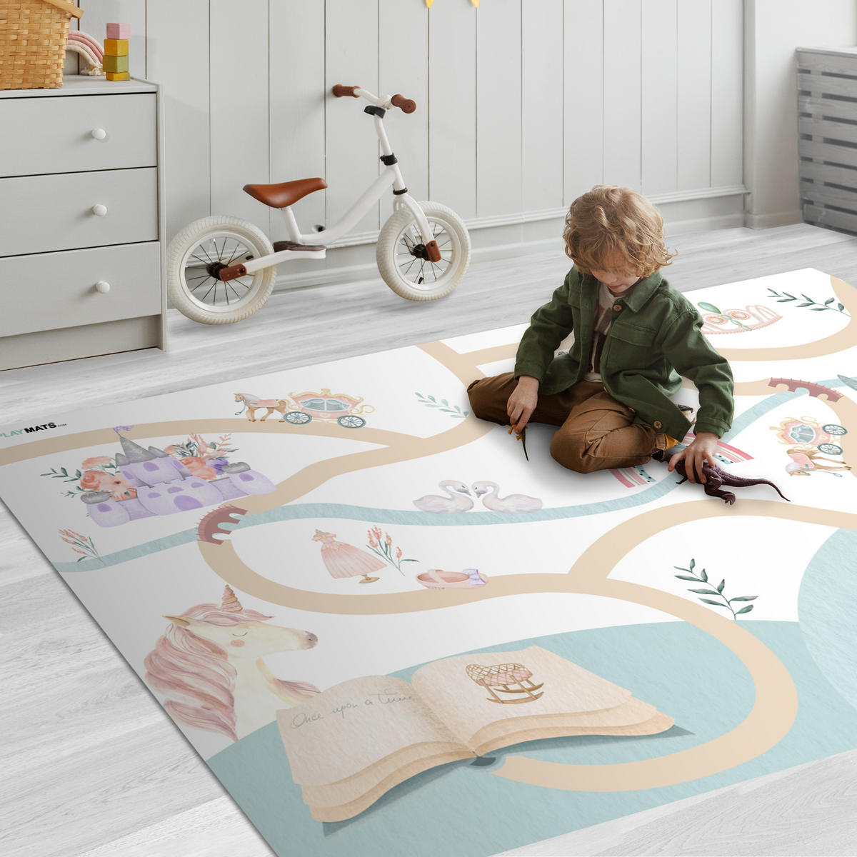 KINDERTEPPICH Prinzessin - Schloss - Blumen - Einhorn - Mädchen 180x120 cm - Multicolor, Kunststoff (180/120cm) - MuchoWow