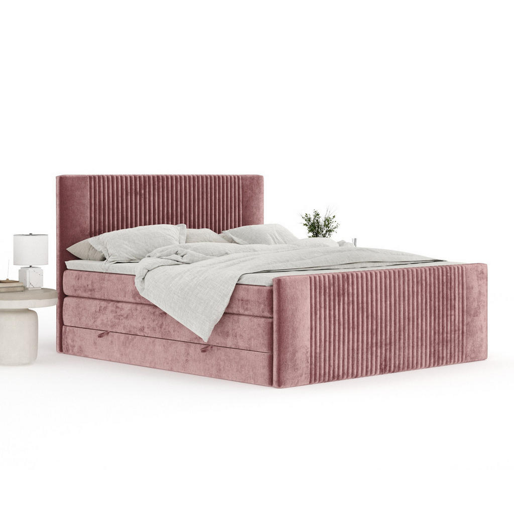 Thumbnail - Maison de Reve Boxspringbett, Rosa, Textil, Buche, Kiefer, H3 + H4, 7-Zonen, Höhe ca. 40 cm, 200x200 cm, Handmade in Eur...