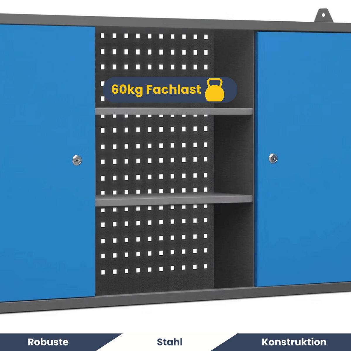 HÄNGESCHRANK Werkstatt abschließbar OLIS 60x120x20cm Anthrazit-Blau - Anthrazit, Metall (120/60/20cm) - DELUKE