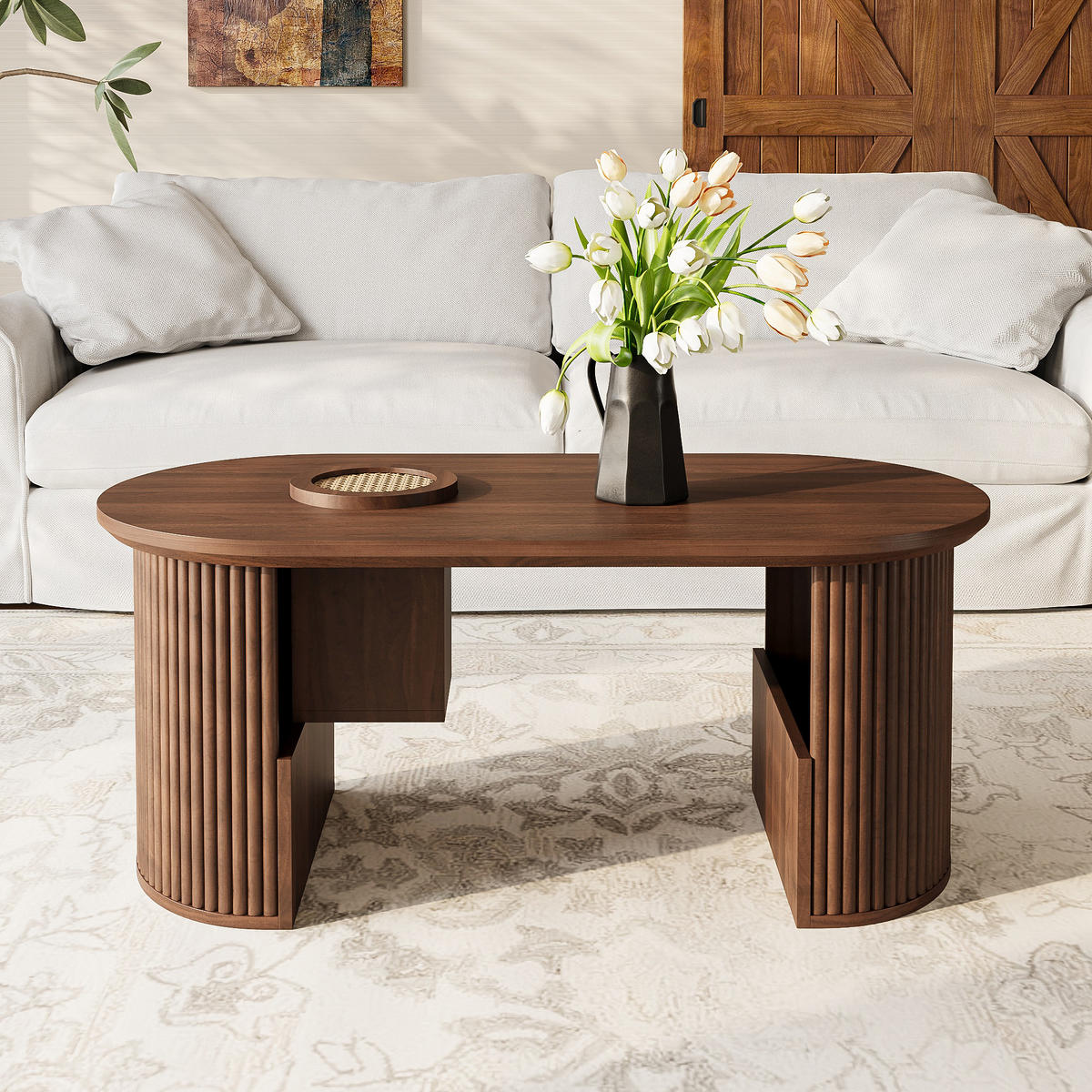 COUCHTISCH in Nussbaumfarben Wohnzimmertisch mit vertikaler Textur für stilvolle Einrichtung, B105/T50/H46.5cm - Nussbaumfarben, Holzwerkstoff (50/105/46.5cm) - STILVORA