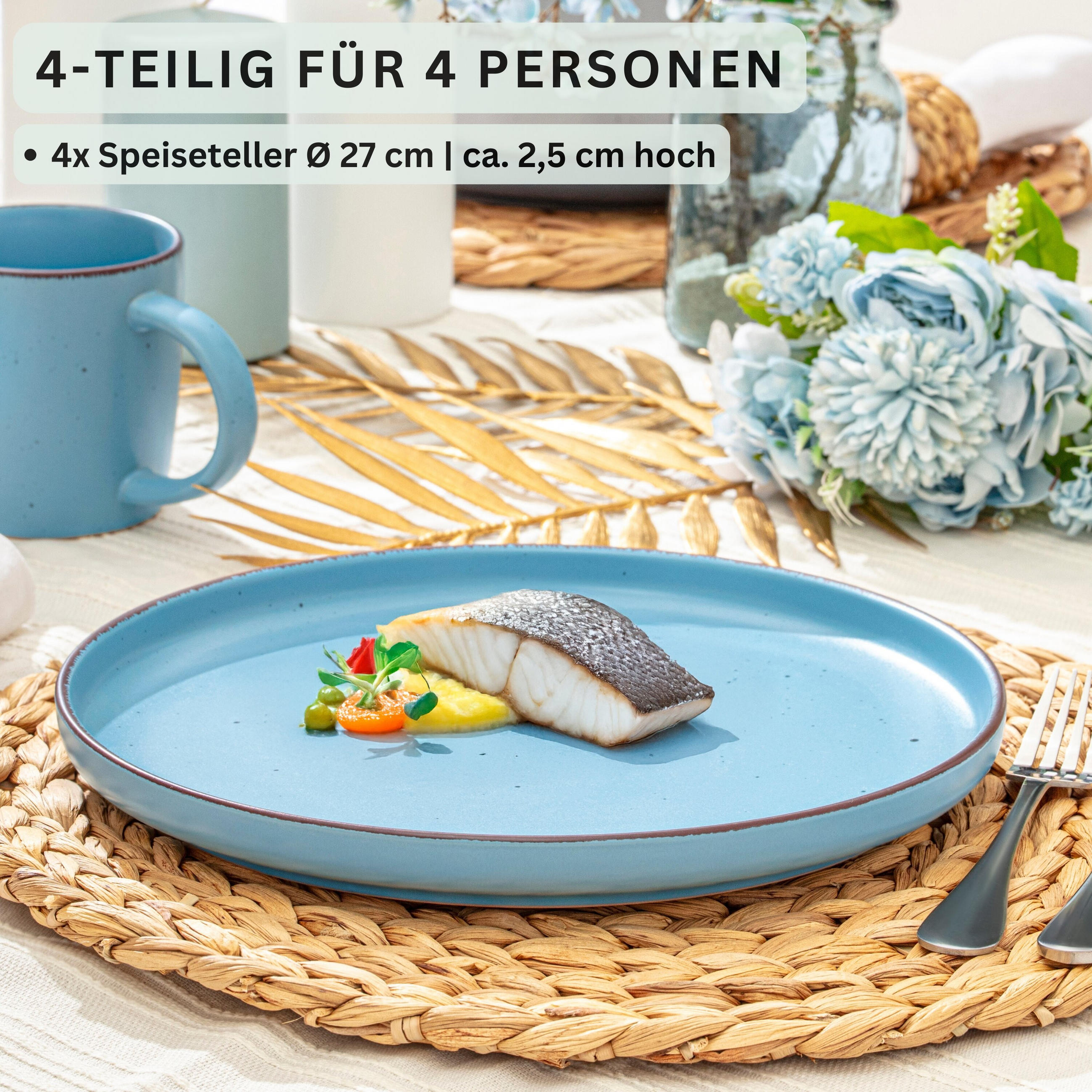 SPEISETELLER BOMBAY SKY SHADES - 4 teilig aus Steingut - Blau/Grau, Stein (27cm) - Sänger