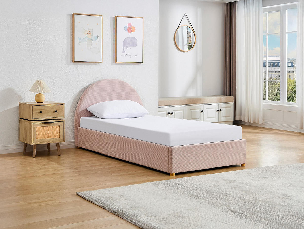 BETT mit Bettkasten - 1 Person - Samt, Stoff - Rosa - Pink, Textil (90/190cm) - Vente-Unique