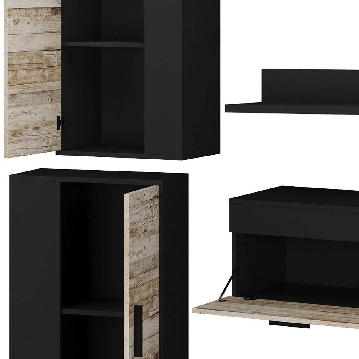 WOHNWAND Berno Anthrazit/Beige 4-teiliges Set - Anthrazit/Beige, Holzwerkstoff (139.8/38.9/35.4cm) - Vicco