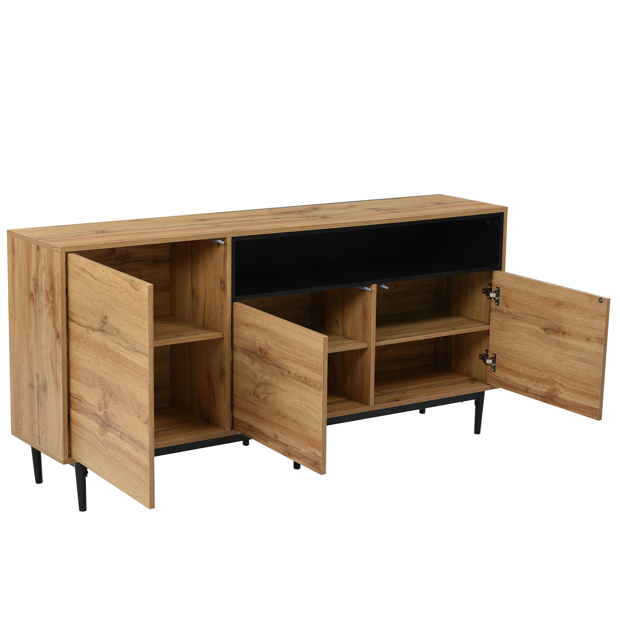 SIDEBOARD 160/35/76 cm in Schwarz/Holzfarben mit 3 Türen und verstellbaren Regalen - Naturfarben, Holzwerkstoff (160/76/35cm) - Flora Grace