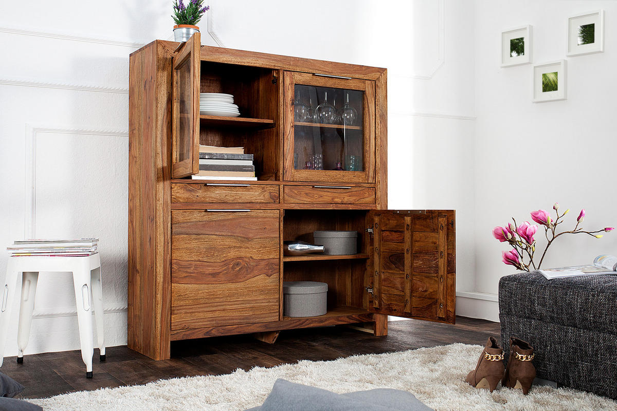 HIGHBOARD PURE Sheesham Natur 140 cm - Braun, Holz (120/140/35cm) - riess-ambiente