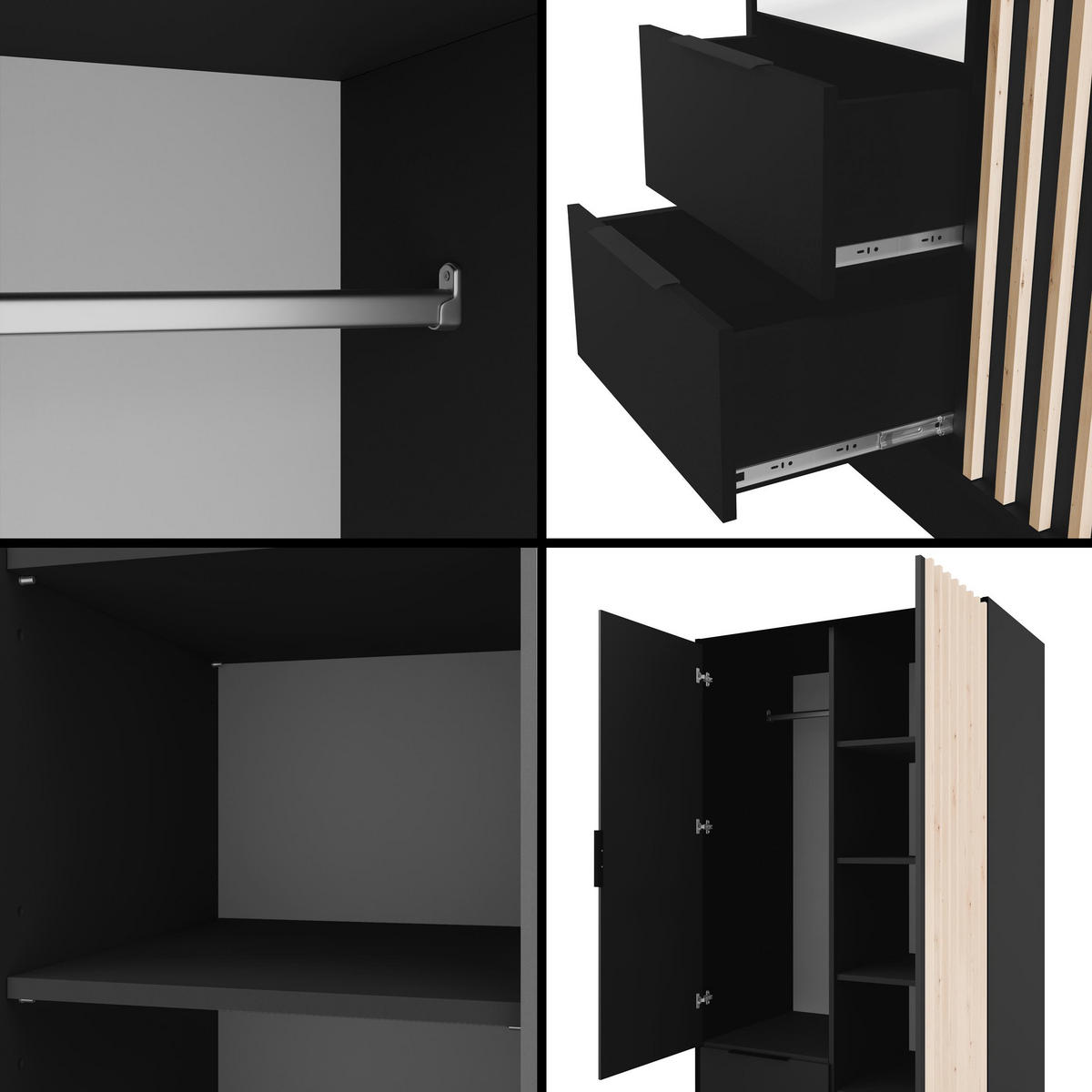 KLEIDERSCHRANK NELIA - 120 cm - Schwarz/Eiche Artisan, Holzwerkstoff (102/200/51cm) - ALTDECOR