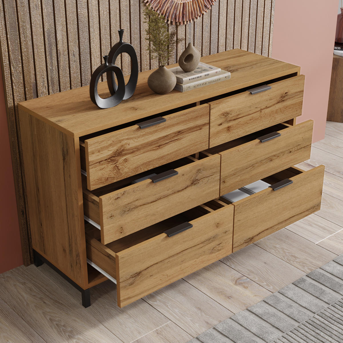SIDEBOARD 120x40x76 cm Dunkle Eiche mit 6 Schubladen - Alteiche, Holzwerkstoff (120/76/40cm) - FLIEKS