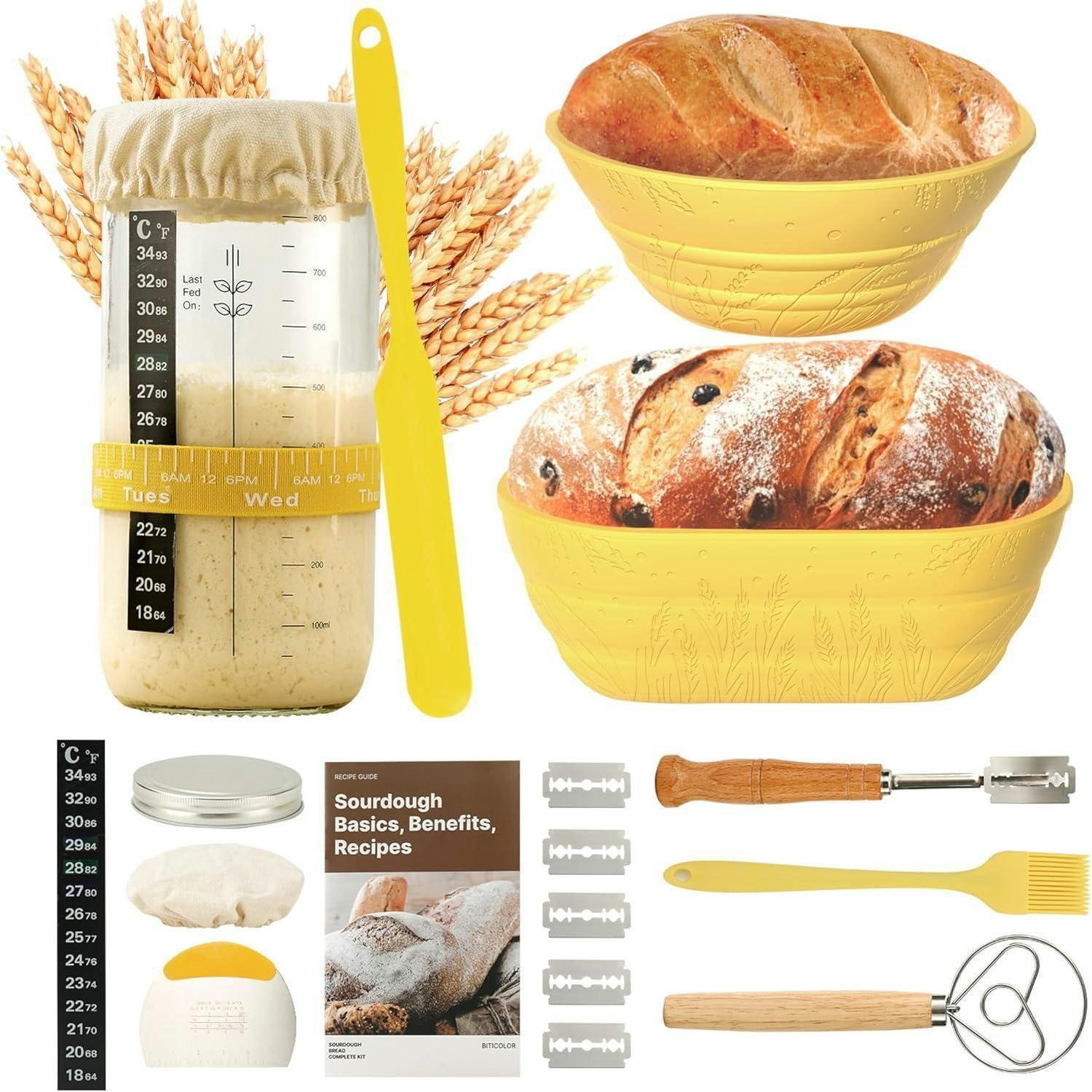 GÄRKÖRBCHEN Set 2-teilig Silikon Oval und Rund Gelb - Gelb, Kunststoff (17/9.5/26cm)
