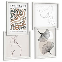 BILDER SET 4er Set - 50x50 cm & 40x60 cm Weißer Rahmen - Abstrakte Boho-Blattformen - Weiß, Kunststoff (50/50cm) - TULUP