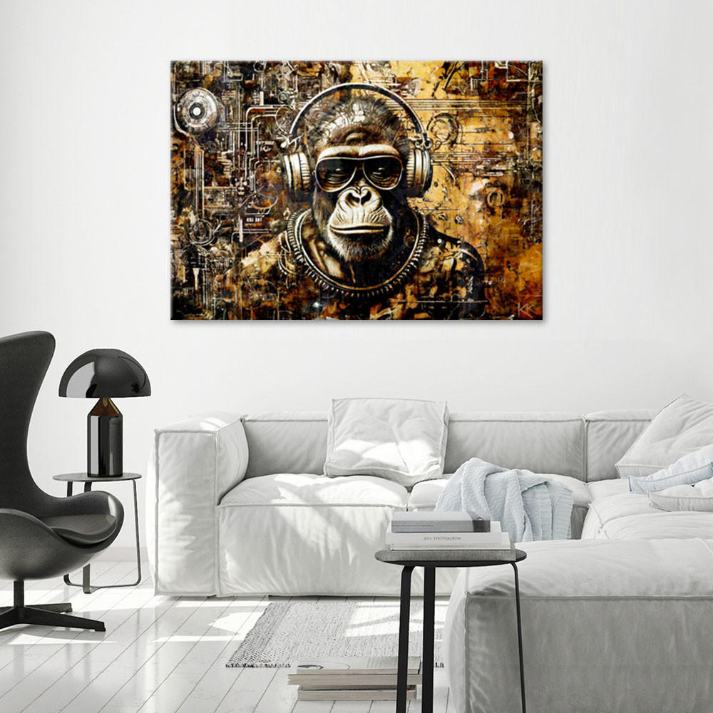 LEINWANDBILD Affe mit Brille 90x60cm - Goldfarben, Textil (90/60cm) - Feeby