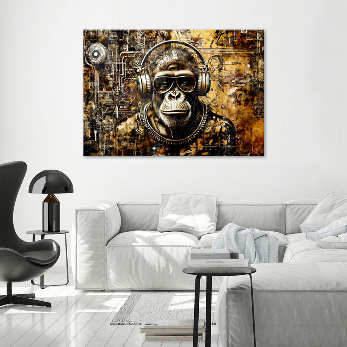 LEINWANDBILD Affe mit Brille 90x60cm - Goldfarben, Textil (90/60cm) - Feeby