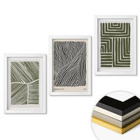 WANDBILDER 3er-Set - 20x30 cm Weißer Rahmen - Muster Linien Formen grün - Weiß, Kunststoff (20/30cm) - ArtPrintCave