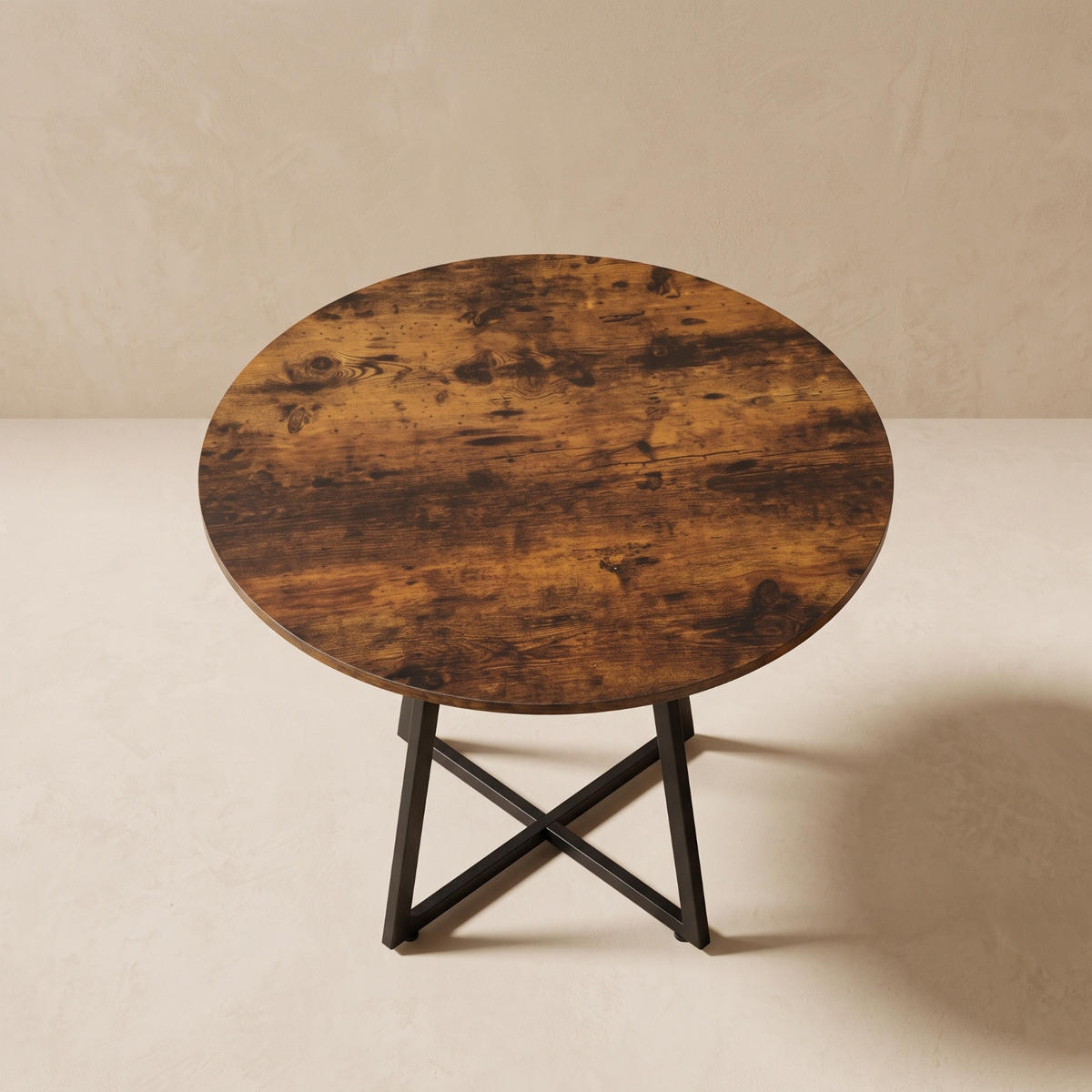 TISCH auf kreuzförmigem Gestell rund Dunkelbraun 80/80/72 cm - Braun, Metall (80/80/72cm) - SCENA LIVING