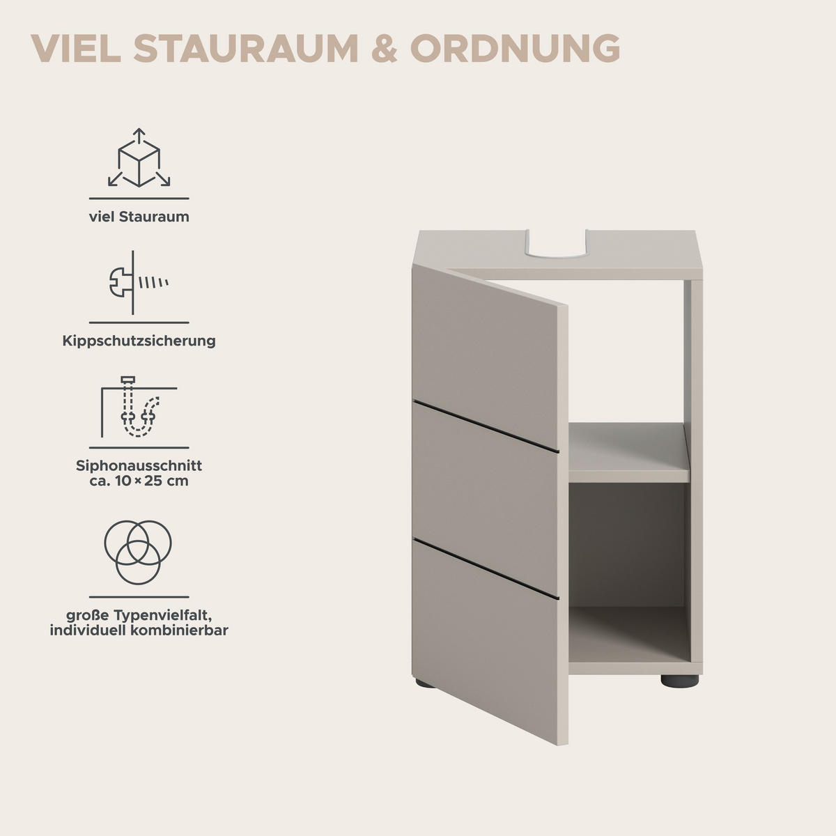 WASCHBECKENUNTERSCHRANK VIRA (B/H/T: ca. 38/56/34 cm) in Kaschmir/Kaschmir - Kaschmir, Holz (38/56/34cm)