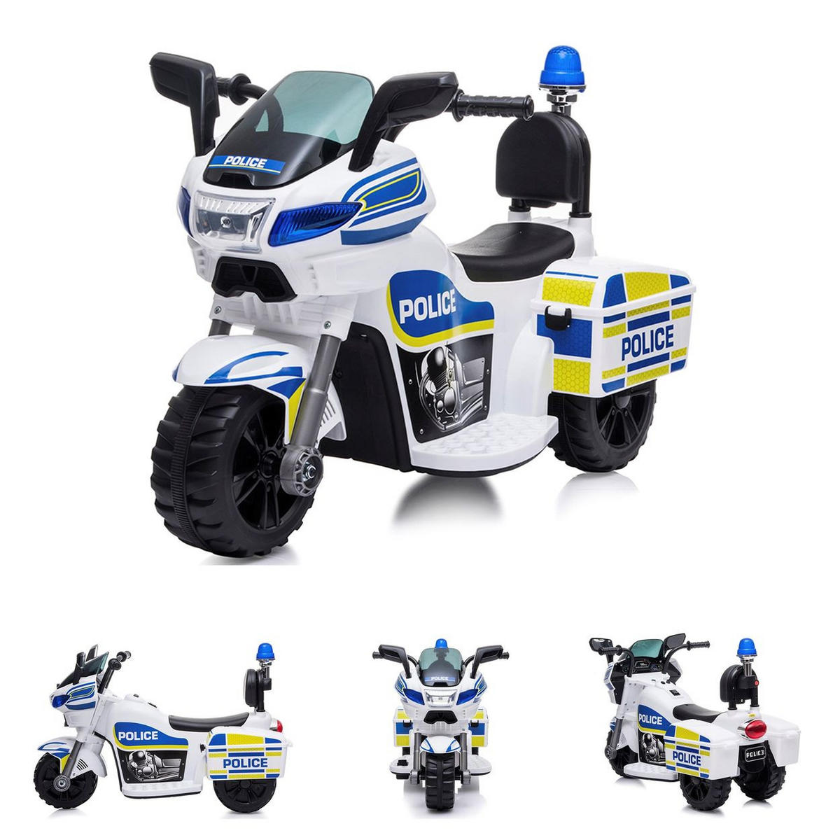 ELEKTROMOTORRAD Polizei weiß 3 Räder Scheinwerfer Musikfunktion - Weiß, Kunststoff (77/42/50cm) - Chipolino