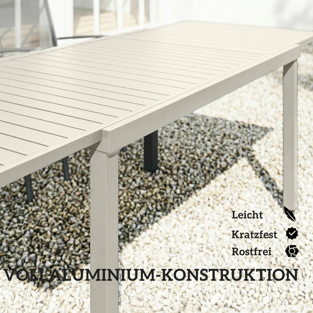 GARTENTISCH ausziehbar aus Aluminium, Weiß - Weiß, Metall (225/85/75cm) - Outsunny