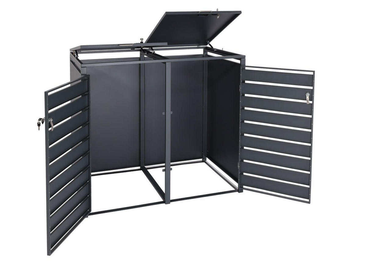 MÜLLTONNENBOX 2er 117x132x80cm Anthrazit Kirsche-Holzoptik Dunkelbraun - Kirschbaumfarben, Metall (132/117/80cm) - PROREGAL