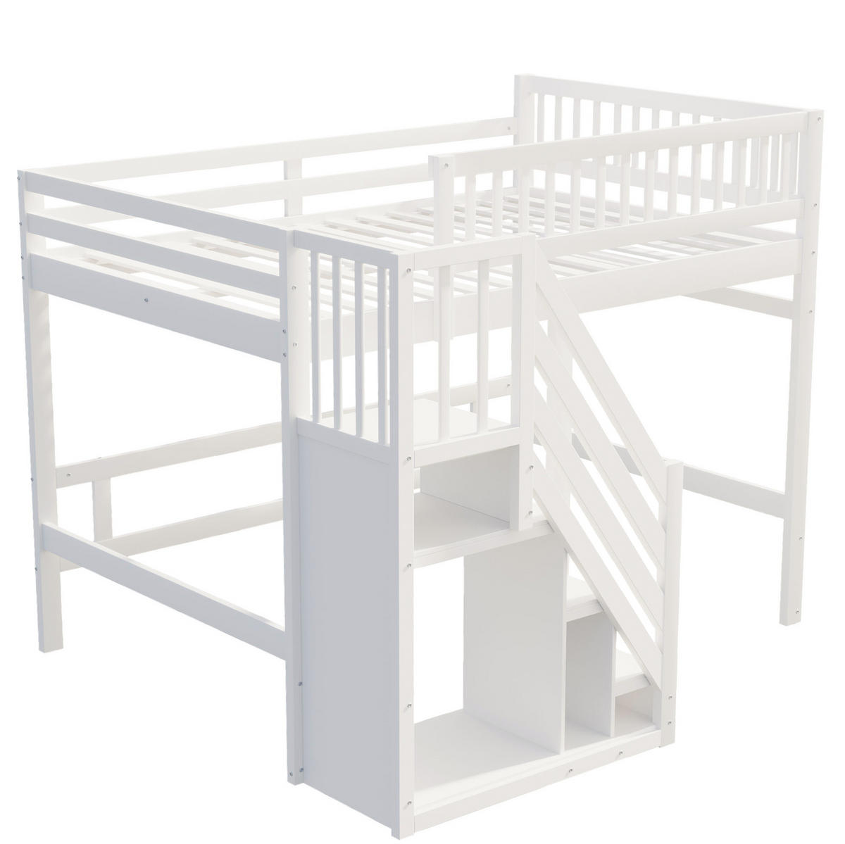 HOCHBETT 140/200 cm weiß aus Holz mit Stauraumtreppe - Weiß, Holzwerkstoff (140/200cm) - OKWISH
