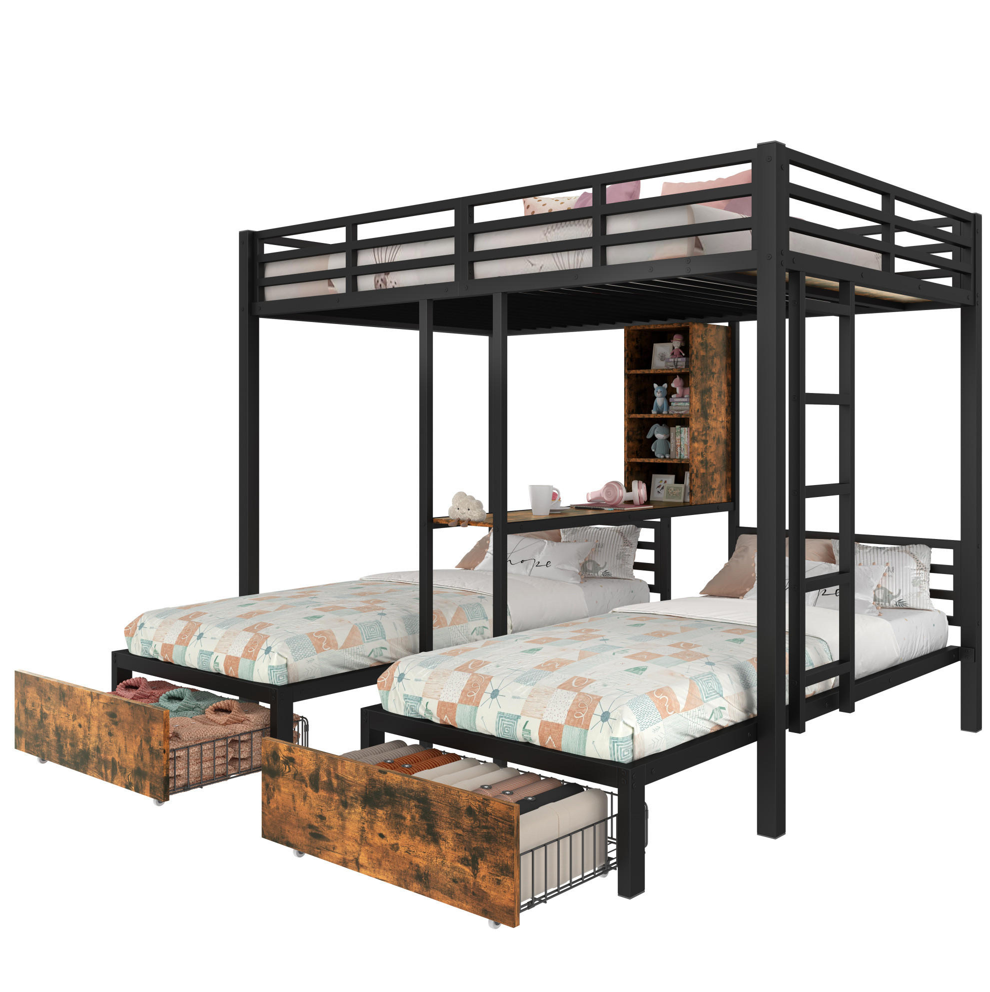 ETAGENBETT 140/200 + 90/200 cm in Schwarz mit 3 Schlafplätzen und Stauraum - Schwarz, Holzwerkstoff (140/200cm) - OKMYHOME