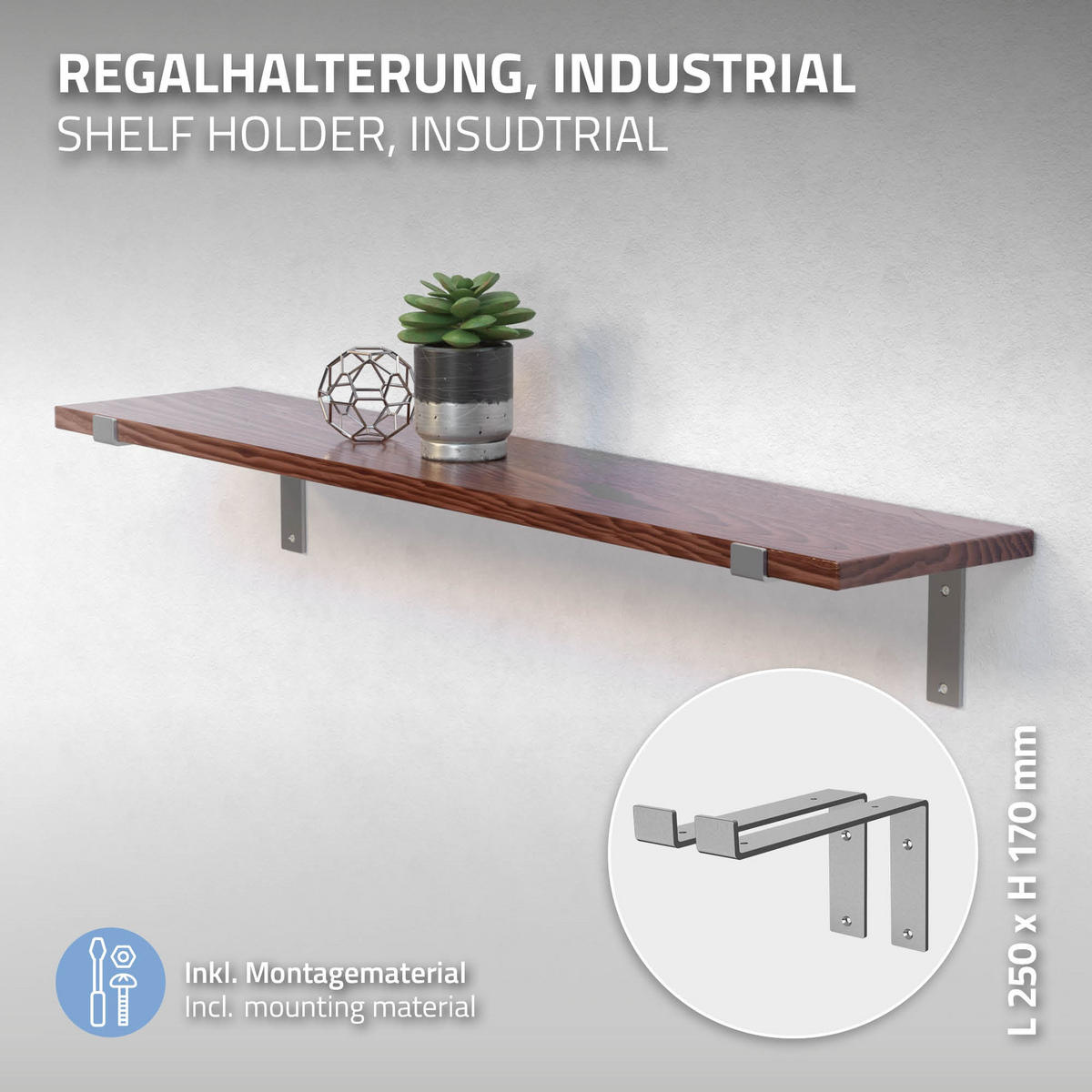 REGALHALTERUNG 2er Set - Grau, Metall (14.5/4/25cm) - ML-DESIGN