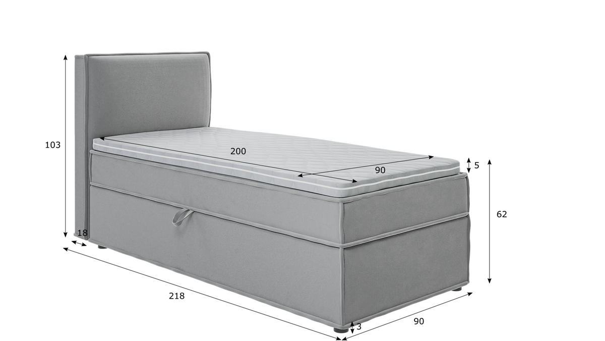 BOXBETT Eclipse 90/200 cm Grau Luxusmicrofaser - Schwarz/Grau, Holz/Kunststoff (90/200cm) - S-Style Möbel