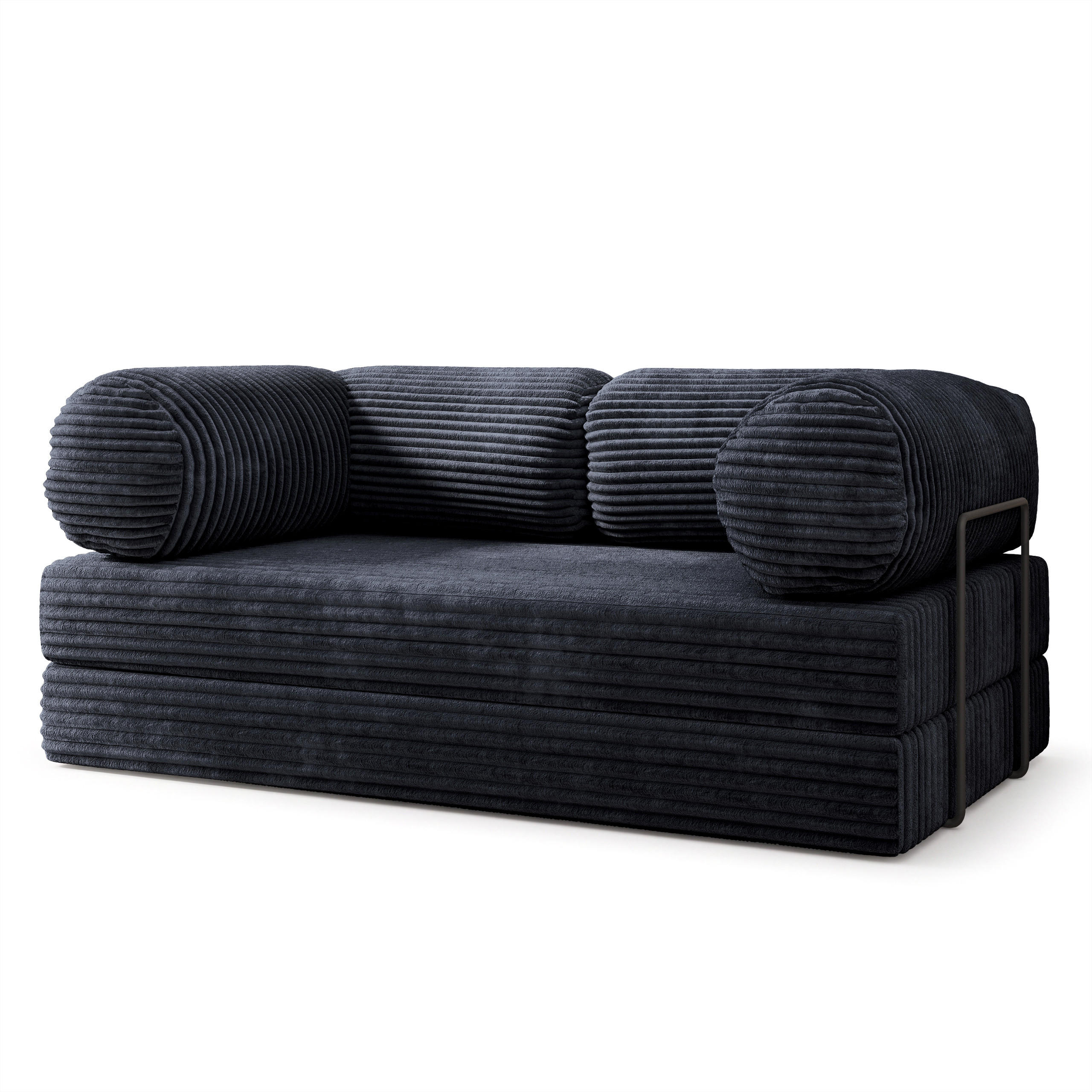 BETTSOFA ALVIO aus Schaumstoff Kordstoff Schwarz Schlaffunktion - Schwarz, Textil (170/68/80cm) - MASSENO