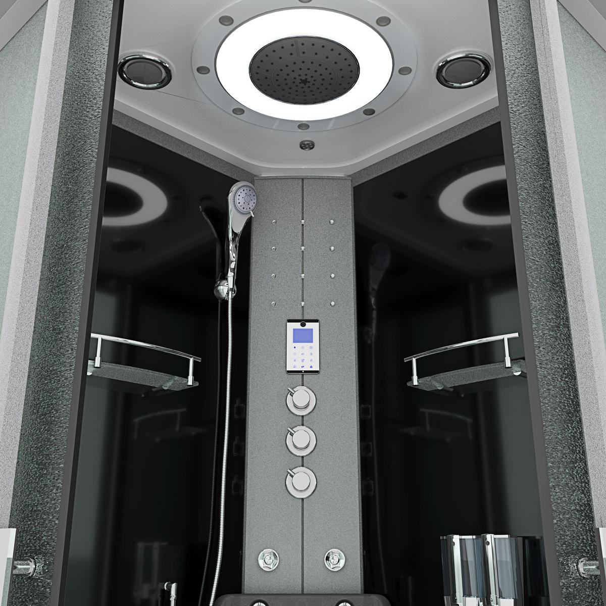 DAMPFDUSCHE Duschkabine D58-63M3-EC sw 100x100 - Schwarz, Glas/Kunststoff (100/100/225cm) - AcquaVapore by Sandra Jentho