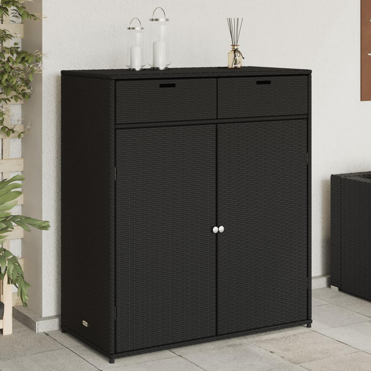 GARTENSCHRANK Schwarz 105x55x113 cm Poly Rattan - Schwarz, Kunststoff (105/113/55cm) - furnicato