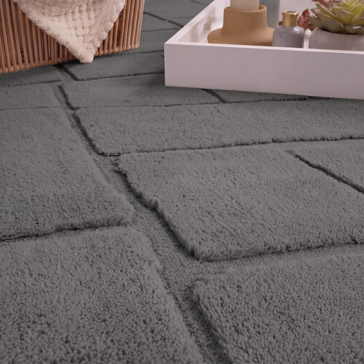 HOCHFLORTEPPICH 120/120 cm Tokio 479 - Anthrazit, Kunststoff (120/120cm) - Paco Home