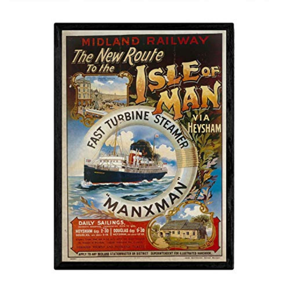 POSTER Isle Of Man Vintage A4 Schwarzer Rahmen - Schwarz, Papier (29.7/5/21cm) - Nacnic