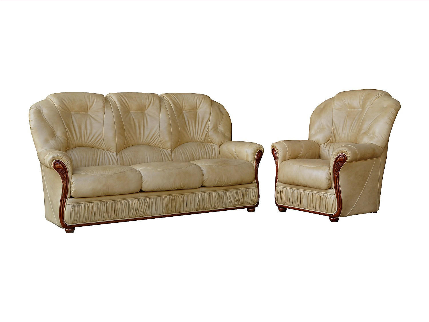 COUCHGARNITUR mit Sessel - 4 Personen - Leder - Beige - DAPHNE - Beige, Leder (83/97/91cm) - Vente-Unique