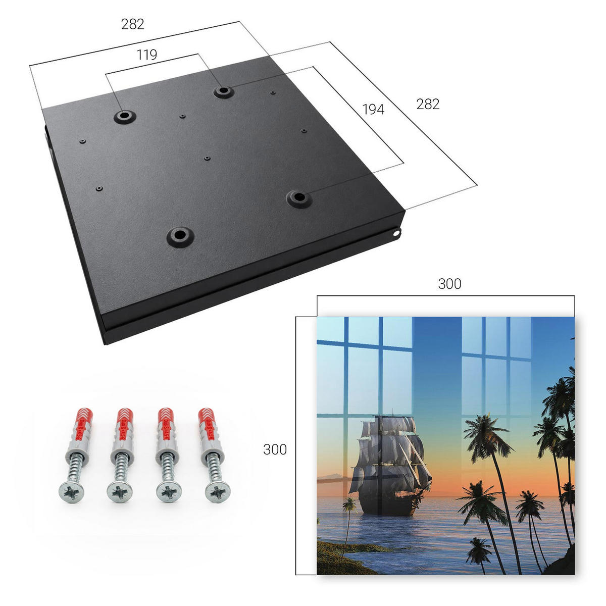 SCHLÜSSELBOX Schwarz 30x30 cm- Türöffnung nach rechts - Seesegelschiff - Blau, Metall (30/30/5cm) - TULUP