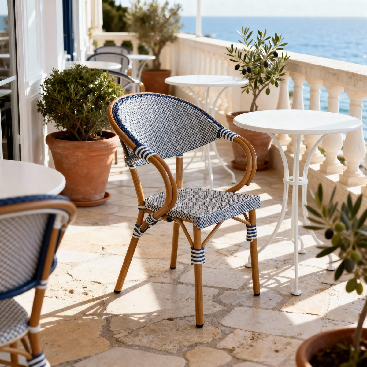 GARTENSTÜHLE Blau Weiß 57/57/84 cm 2er-Set - Blau, Metall (57/84/57cm) - Mobili Rebecca