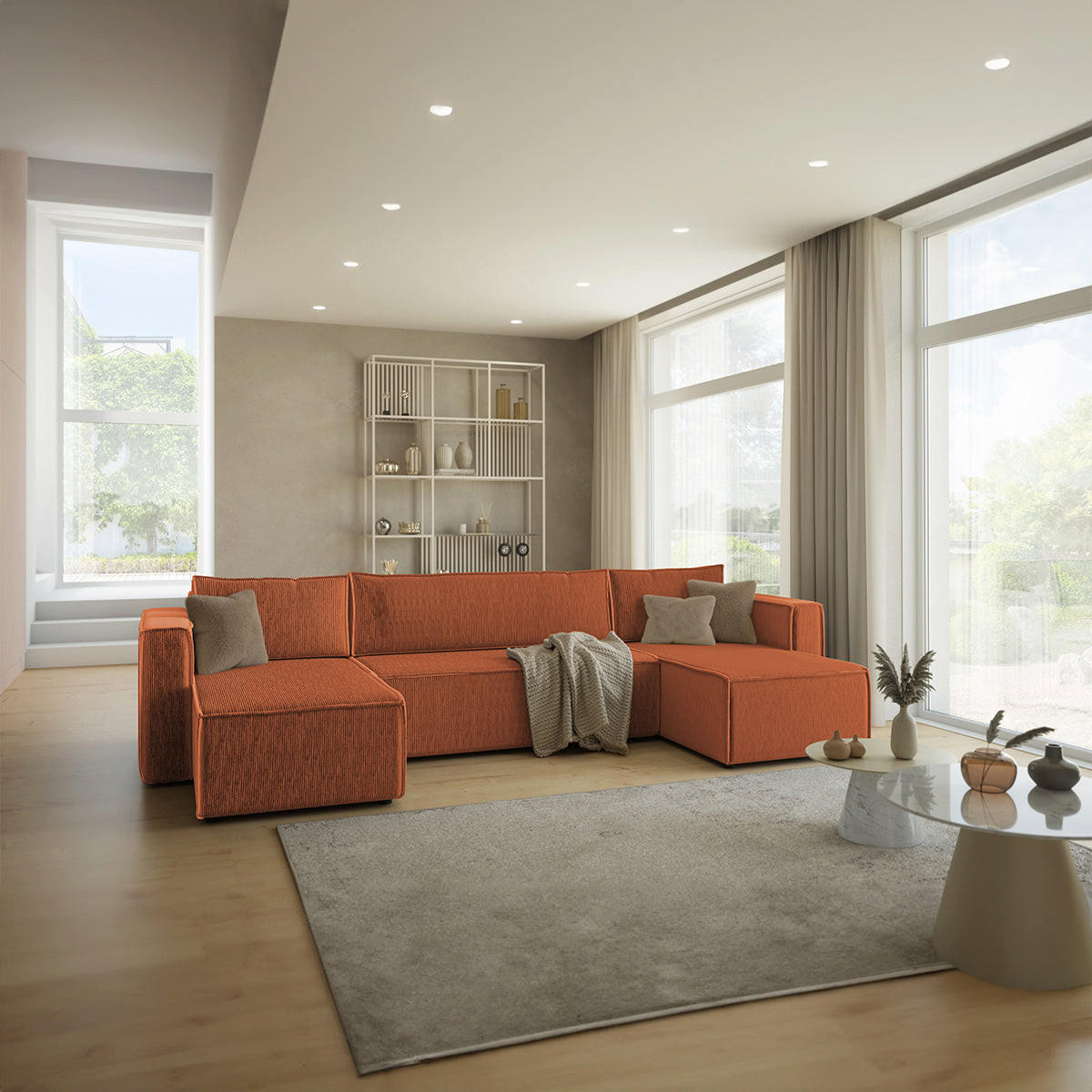 PANORAMASOFA Ezekiel 5 Sitzplätze Orange - Orange, Holz (309/73/145cm) - Petits-meubles