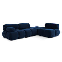 ECKSOFA Rechts Samt Stoff Blau - Blau/Schwarz, Kunststoff/Textil (285/190cm) - Makamii