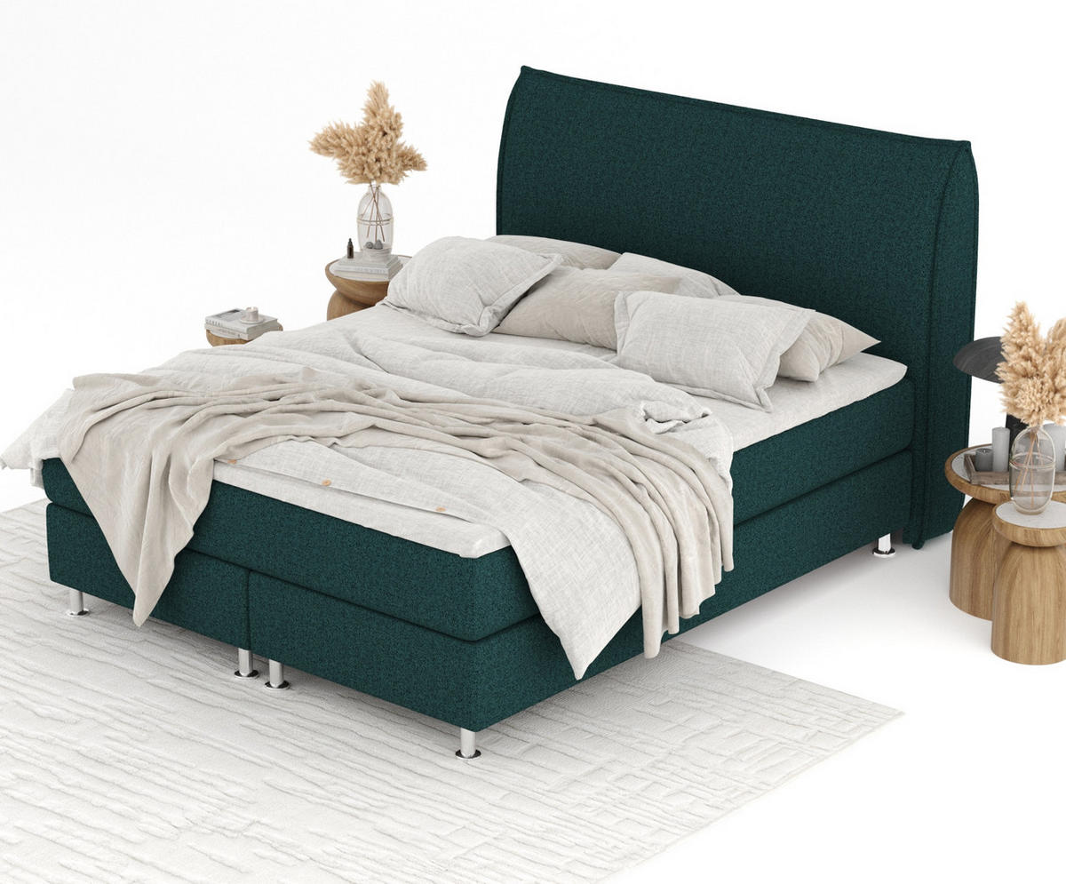 BOXSPRINGBETT Chermin Grün 160/200 cm mit Latex-Topper - Silberfarben/Grün, Holz/Holzwerkstoff (160/200cm) - Maison de Reve