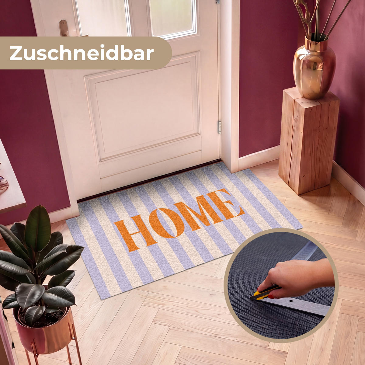 FUSSMATTE Lila – Orange – Streifen – Startseite 120x80 cm - Flieder, Kunststoff (120/0.4cm) - MuchoWow