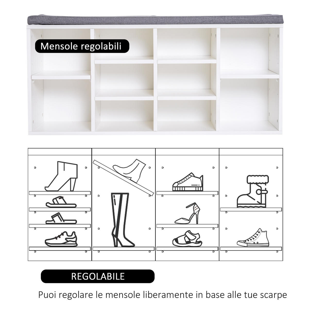 SCHUHBANK Weiß 1 Stück - Weiß, Kunststoff (30/48/104cm) - GiPP