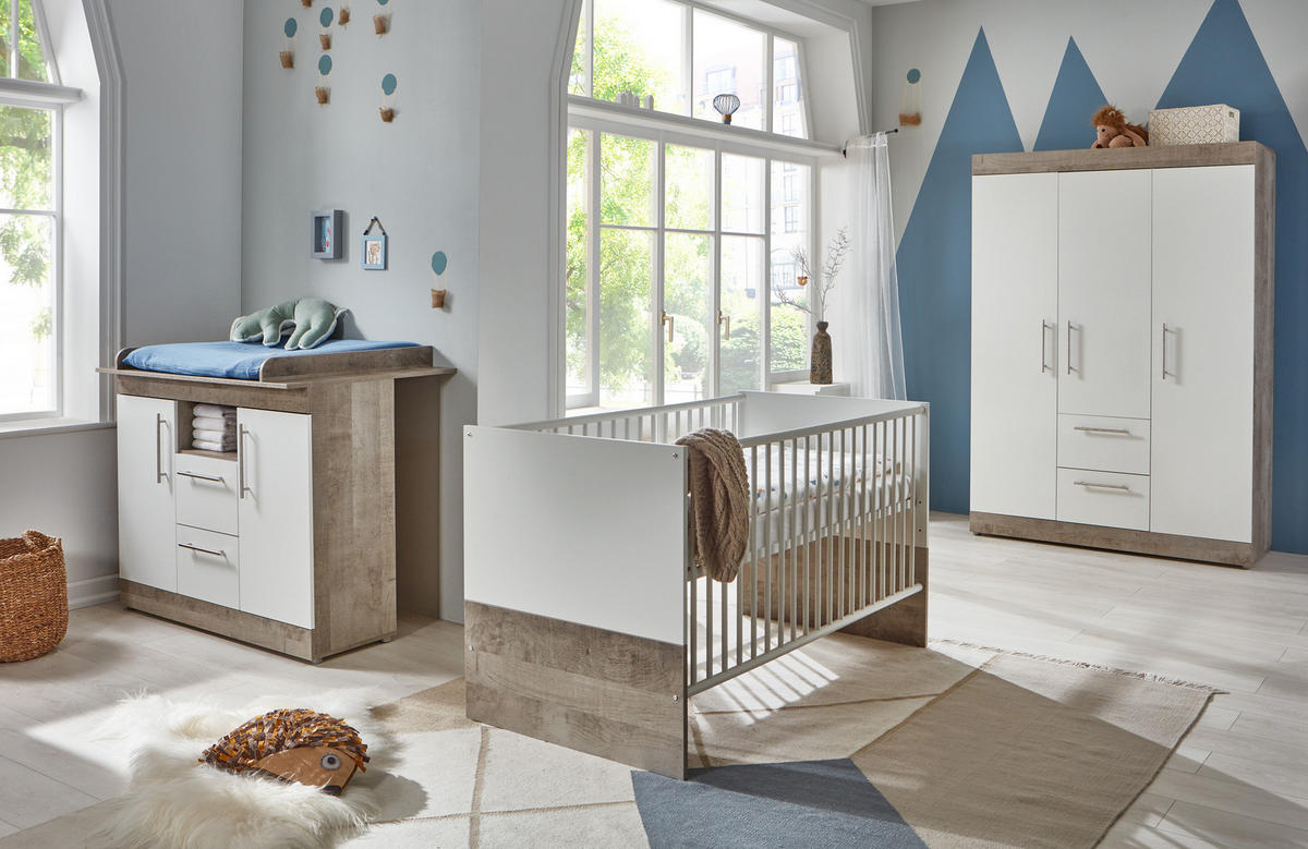 WICKELKOMMODE Selina Platinum Oak Weiß - Eichefarben/Silberfarben, Holzwerkstoff (115/100/75cm) - arthur berndt