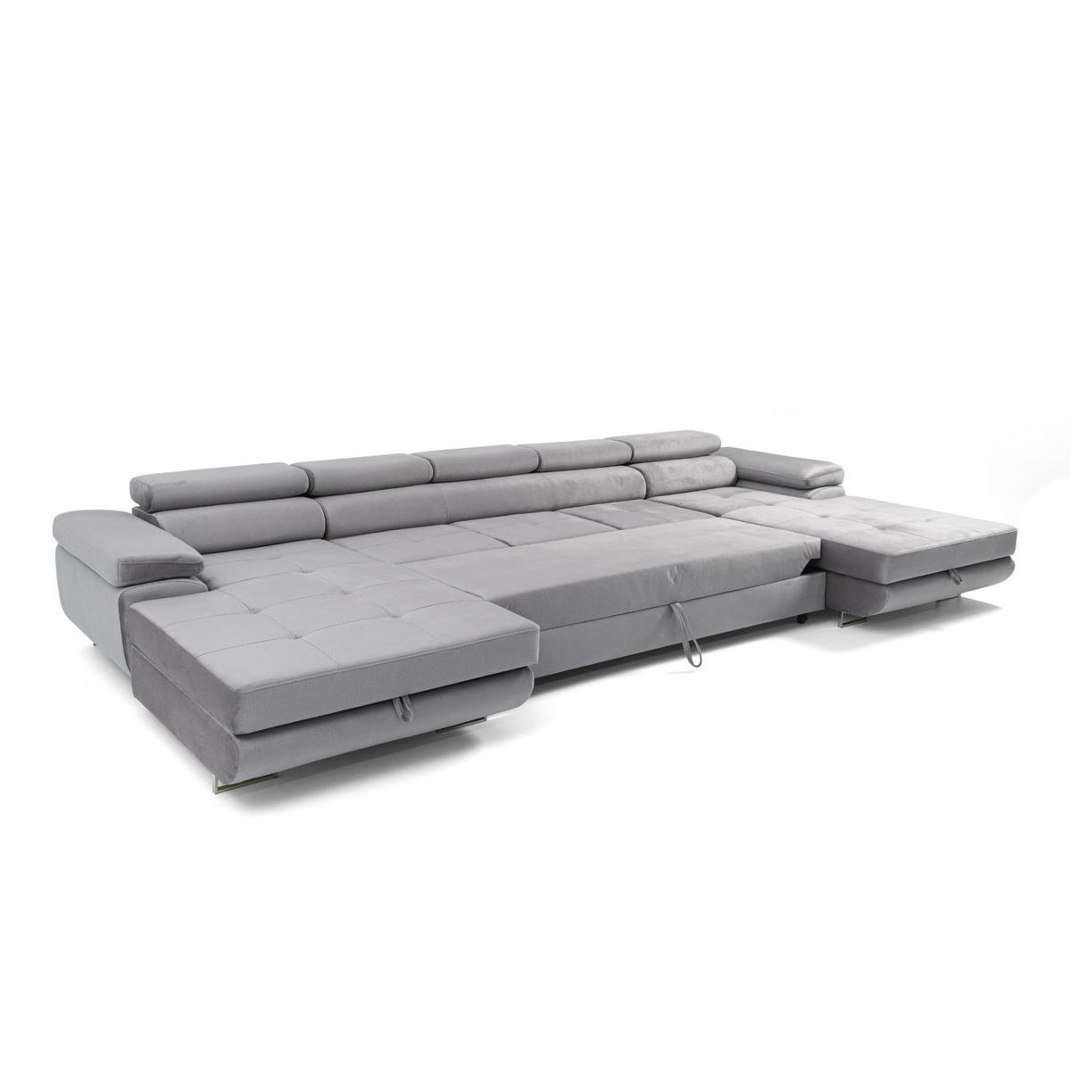 ECKSOFA U-Form ALONZO MAXI U mit Schlaffunktion 125x318 Velours Grau - Silberfarben/Grau, Holz/Textil (400/90/203cm) - Muffo