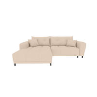 ECKSOFA Massimo Strukturstoff Beige inkl. Schlaffunktion Links - Beige/Schwarz, Textil/Metall (246/177cm) - 99rooms