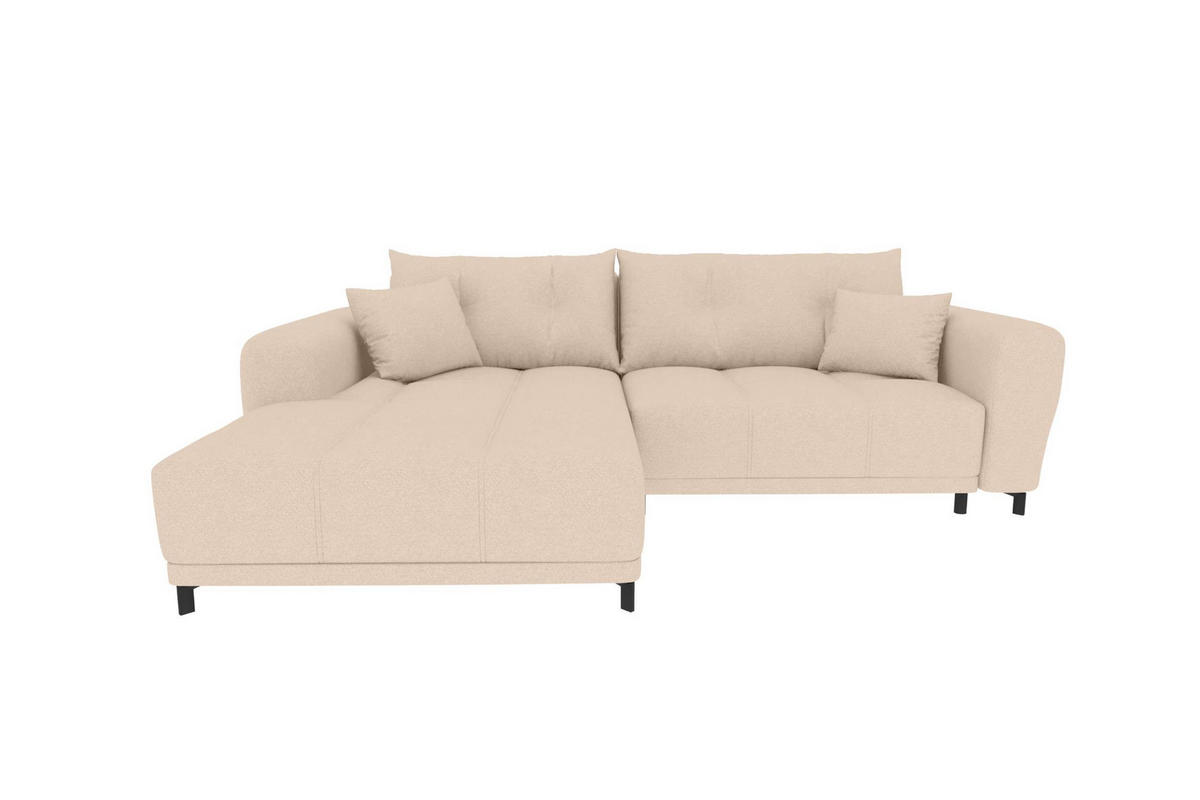 ECKSOFA Massimo Strukturstoff Beige inkl. Schlaffunktion Links - Beige/Schwarz, Textil/Metall (246/177cm) - 99rooms
