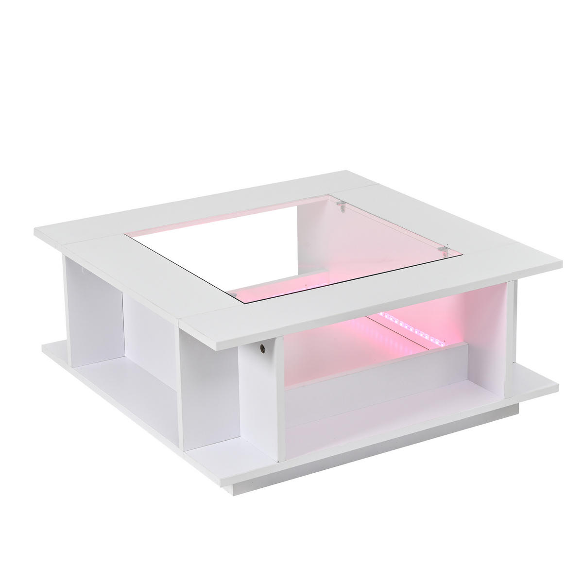 COUCHTISCH LED Weiß 70/70/30 cm Glasplatte - Weiß, Glas/Holzwerkstoff (70/70/30cm)