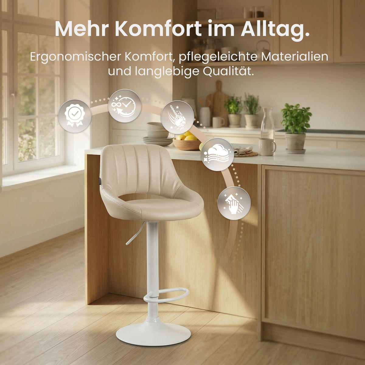 BARHOCKER Lederlook Creme - Creme/Weiß, Textil/Metall (47/85/48cm) - CLP