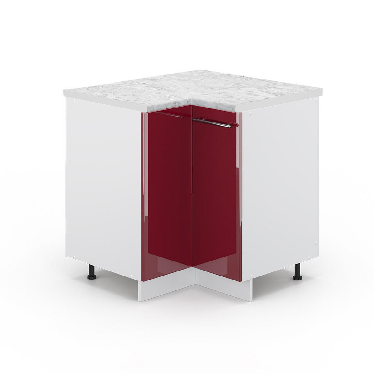 ECKUNTERSCHRANK Fame-Line Bordeaux Hochglanz 80.5 cm, AP Marmor - Bordeaux/Weiß, Holzwerkstoff (80.5/82/60cm) - Vicco