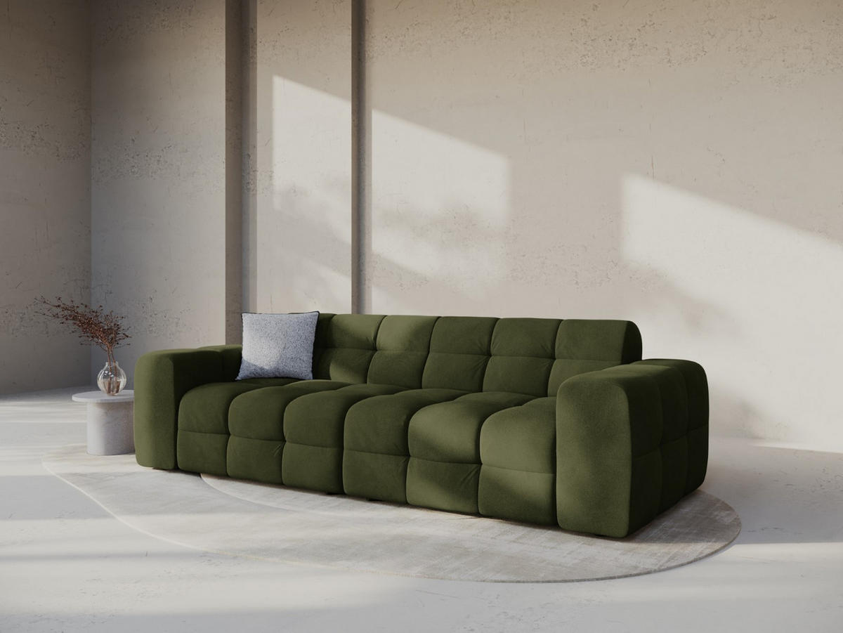 SOFA Kendal aus Samt armeegrün 4 Sitzplätze - Olivgrün, Textil (255/79/103cm) - Micadoni