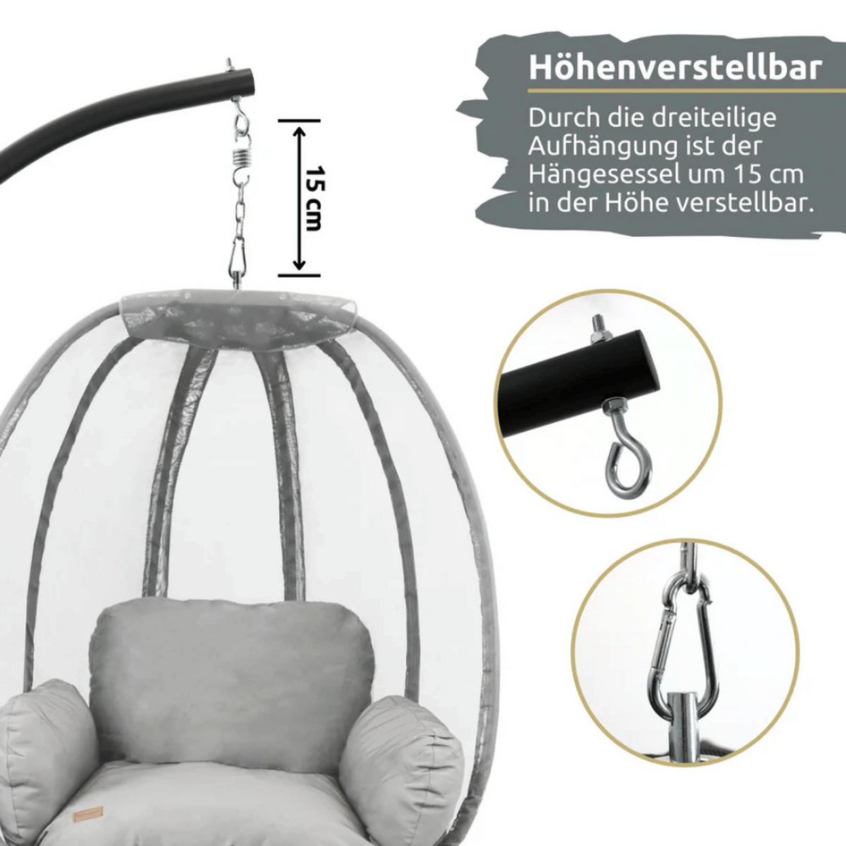 HÄNGESESSEL mit Gestell MELA Indoor/Outdoor Grau - Grau, Metall (120/185/100cm) - DELUKE