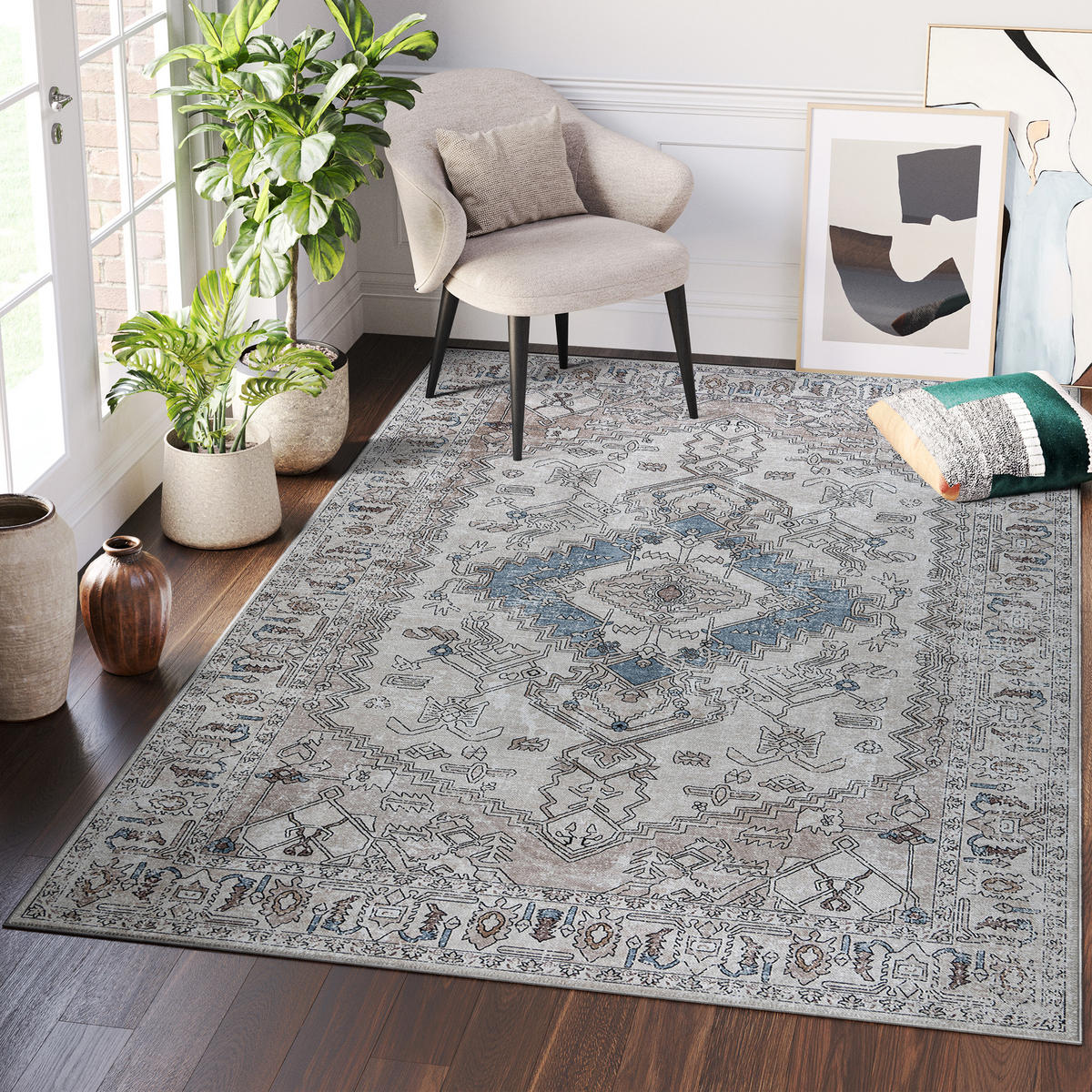 TEPPICH DUBAI hellgrau orientalisch 120/180 cm - Hellgrau, Textil (120/180cm) - Tapiso