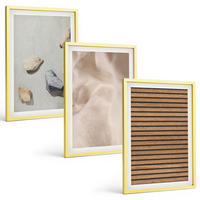 BILDER SET 3er Set - 40x60 cm Goldrahmen - Steine, Holz, Stofftexturen - Goldfarben, Kunststoff (40/60cm) - TULUP