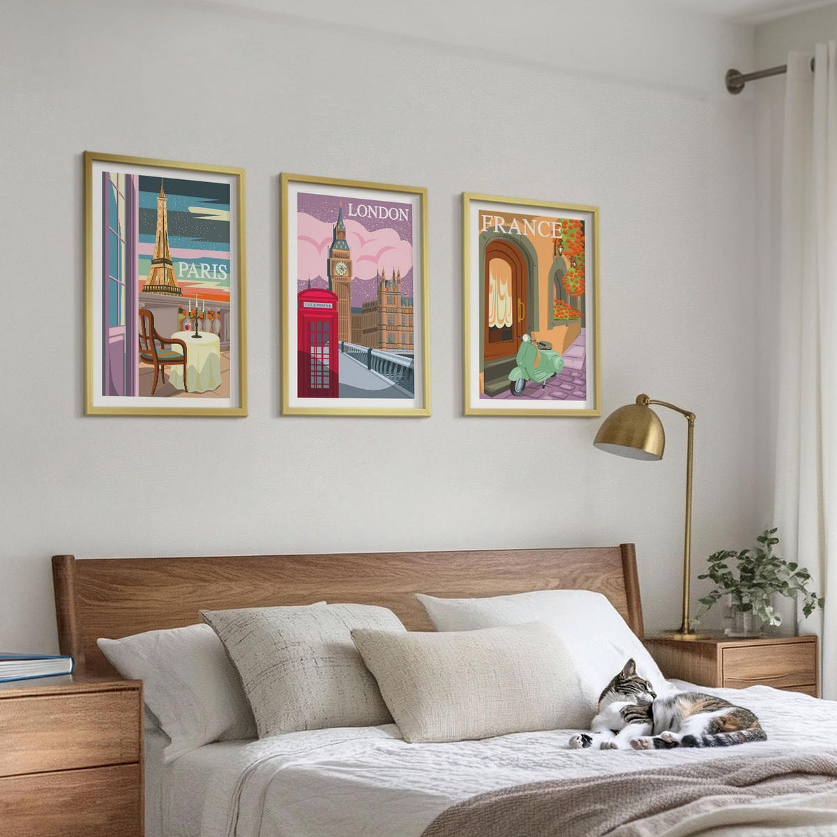 WANDBILDER 3er Set - 40x60 cm Goldrahmen - Ansichten Paris London Retro - Goldfarben, Kunststoff (40/60cm) - ArtPrintCave